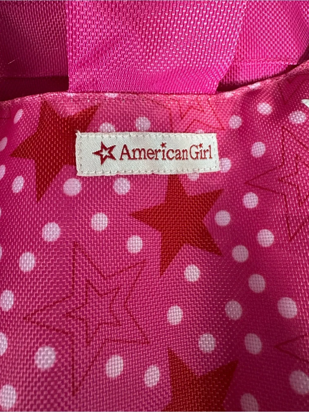 American Girl Hot Pink Star Print Tote with Cream Handles